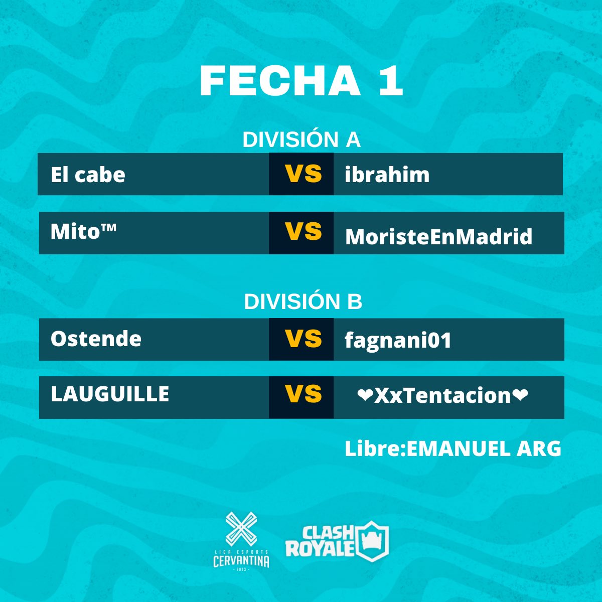 🗣️ Primera fecha de la 2da. edicion del torneo de Clash‼️

👉 Sólo jugadores de 🇦🇷 buscando ser los mejores de la Liga.

Buen torneo para todos🙌

🔴🟡