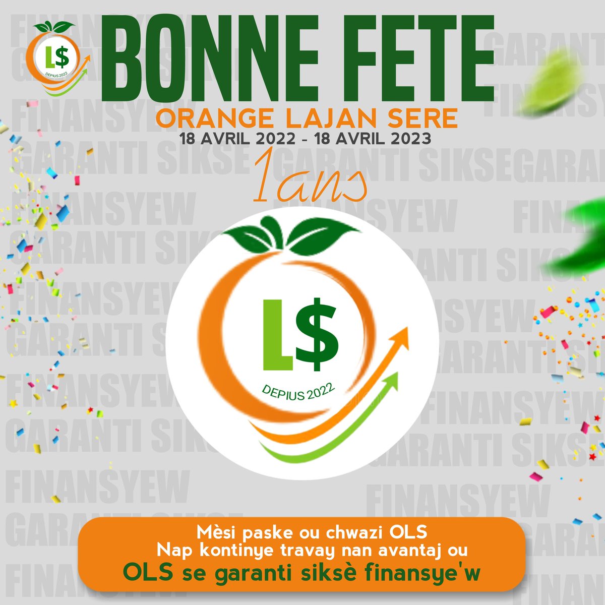 OrangeLajanSere's tweet photo. Orange Lajan Sere ap pwofite de gran jou sa a ki fè l en an pou l swete tout kliyan li yo BÒN FÈT paske OLS se nou e nou se OLS. https://t.co/SPuu8bFGqW