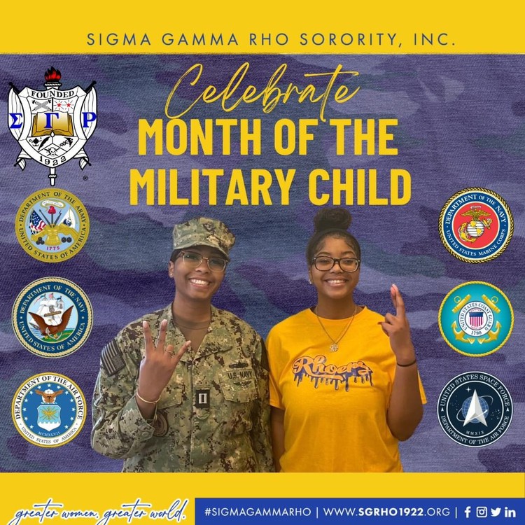 SRhoers's tweet photo. April is Month of the Military Child. There are 1.6 million military children who face many challenges and unique experiences as a result of their parent's military. 

#SigmaGammaRho #MonthOfTheMilitaryChild https://t.co/CXNF2ynxNJ