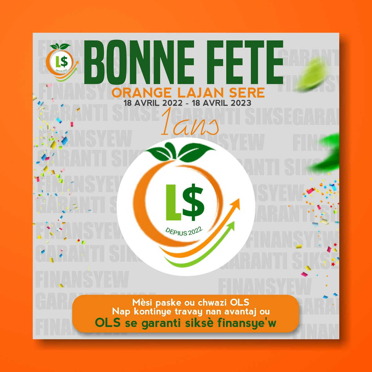 OrangeLajanSere's tweet photo. Orange Lajan Sere profite de ce grand jour pour souhaiter un JOYEUX ANNIVERSAIRE à tous ses clients car OLS c'est nous et nous sommes OLS.  https://t.co/rjslYzIYYP https://t.co/F7aNpsbLq4