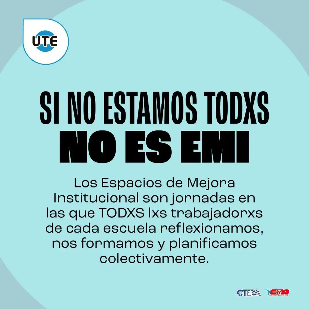 PrimariaUte's tweet photo. 🔴Si no estamos todxs no es EMI.
Exigimos que se respeten las EMI dentro del horario laboral. https://t.co/xgY6IDuxn8
