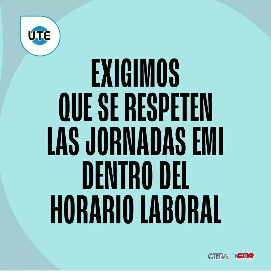 PrimariaUte's tweet photo. 🔴Si no estamos todxs no es EMI.
Exigimos que se respeten las EMI dentro del horario laboral. https://t.co/xgY6IDuxn8