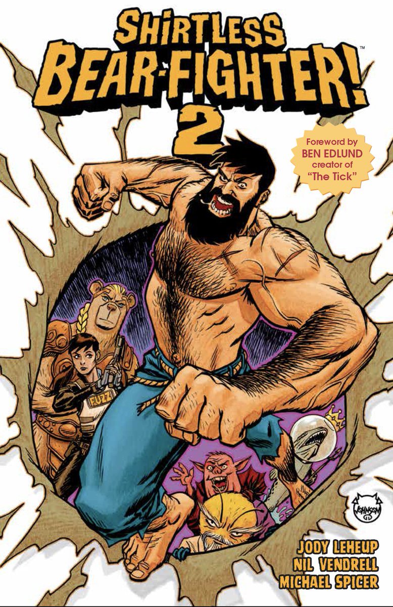 The SHIRTLESS BEAR-FIGHTER Vol. 2 trade is on sale tomorrow! Featuring a foreword by the incomparable <a href="/ben_edlund/">ben_edlund</a>. Buy several. Enough to build a cabin in the woods out of them from which you consider battling bears yourself. Do YOU have what it takes?🤔
You do not.