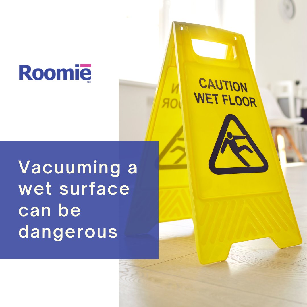 Roomie_Tec's tweet photo. #RoomieTip Vacuuming a wet surface can be dangerous! It may damage the motor and put you at risk for electrical shock. https://t.co/727vtF3CZv