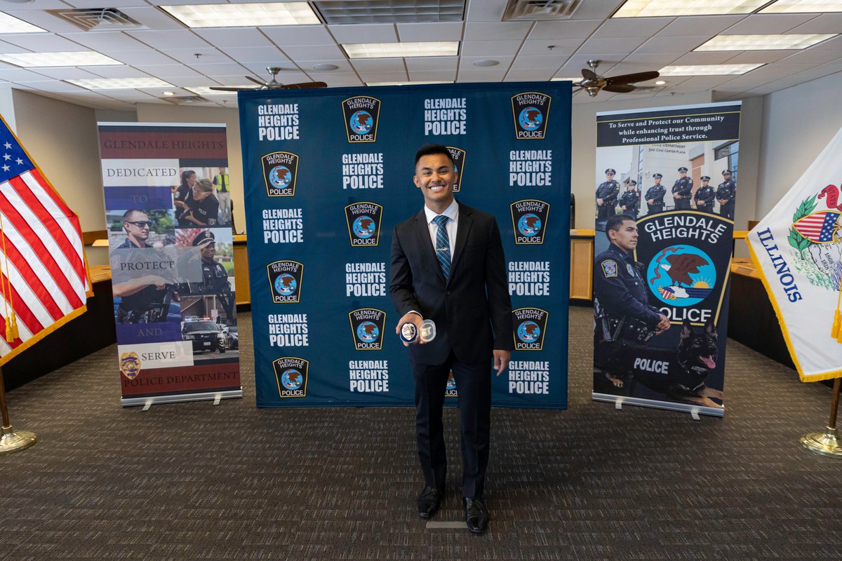 GHPoliceDept's tweet photo. The #GHPD is proud to introduce two of our newest officers! Please welcome Marco Lomibao (#3027) and Areli Guzman (#3028) who were officially sworn in on Friday, April 14. Congratulations Marco and Areli and welcome to the Glendale Heights community! https://t.co/HXDVaeNrD0