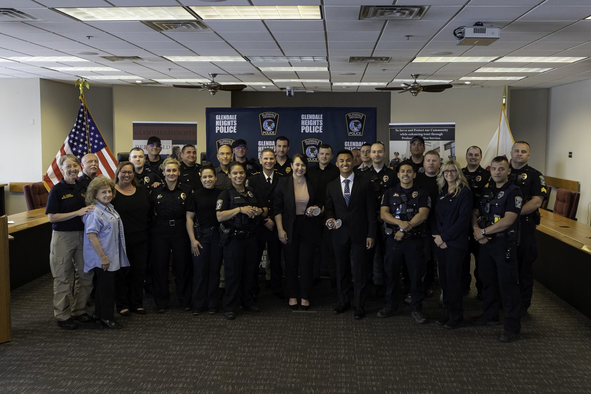GHPoliceDept's tweet photo. The #GHPD is proud to introduce two of our newest officers! Please welcome Marco Lomibao (#3027) and Areli Guzman (#3028) who were officially sworn in on Friday, April 14. Congratulations Marco and Areli and welcome to the Glendale Heights community! https://t.co/HXDVaeNrD0