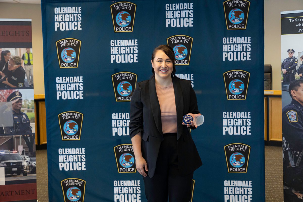 GHPoliceDept's tweet photo. The #GHPD is proud to introduce two of our newest officers! Please welcome Marco Lomibao (#3027) and Areli Guzman (#3028) who were officially sworn in on Friday, April 14. Congratulations Marco and Areli and welcome to the Glendale Heights community! https://t.co/HXDVaeNrD0