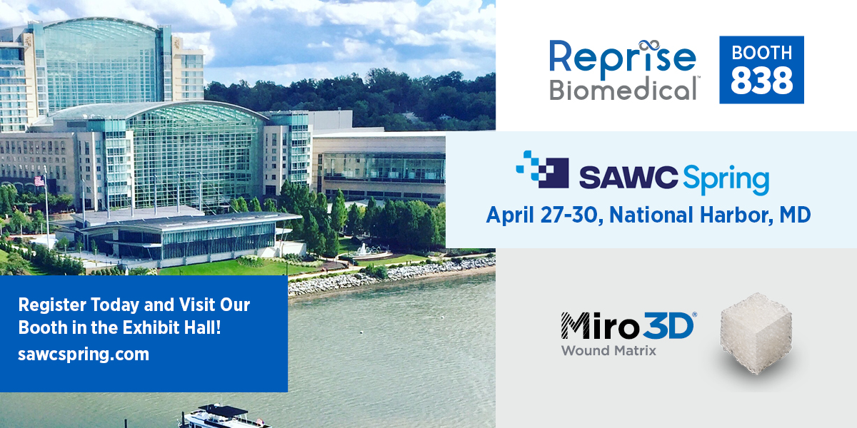 RepriseBio's tweet photo. Reprise Biomedical will be at the Symposium on Advanced Wound Care (SAWC), April 27-30, 2023 in National Harbor, Maryland. Visit our booth 838 in the exhibit hall and get hands-on with the NEW Miro3D Wound Matrix.
More info: https://t.co/44SrRvXce5
#SAWCmeeting #woundcare #wounds https://t.co/2IZYwxNiWo