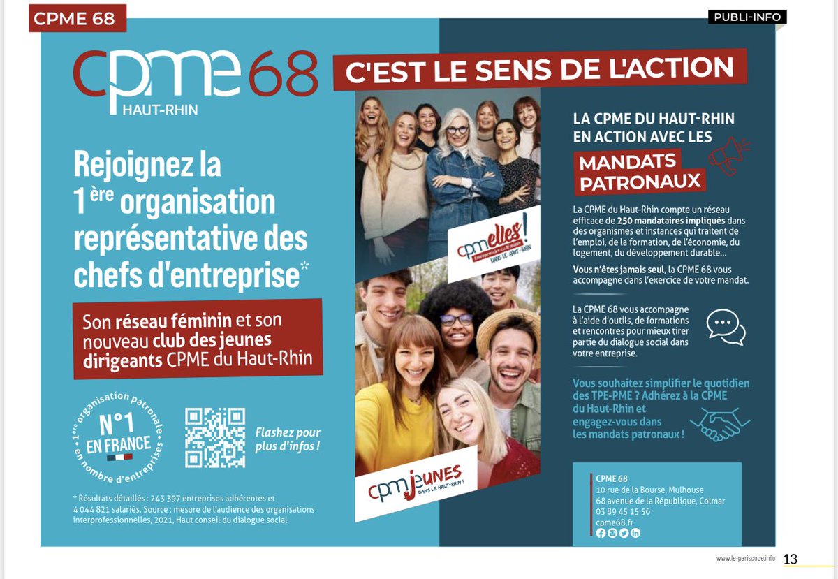 Cpme68's tweet photo. 🔵Presse | CPME du Haut-Rhin dans Le Périscope, média des entreprises du #Hautrhin
#CPMELLES
#CPMJEUNES
#Mandats…
https://t.co/Gv7KtffdFT https://t.co/xf6e2lulkP
