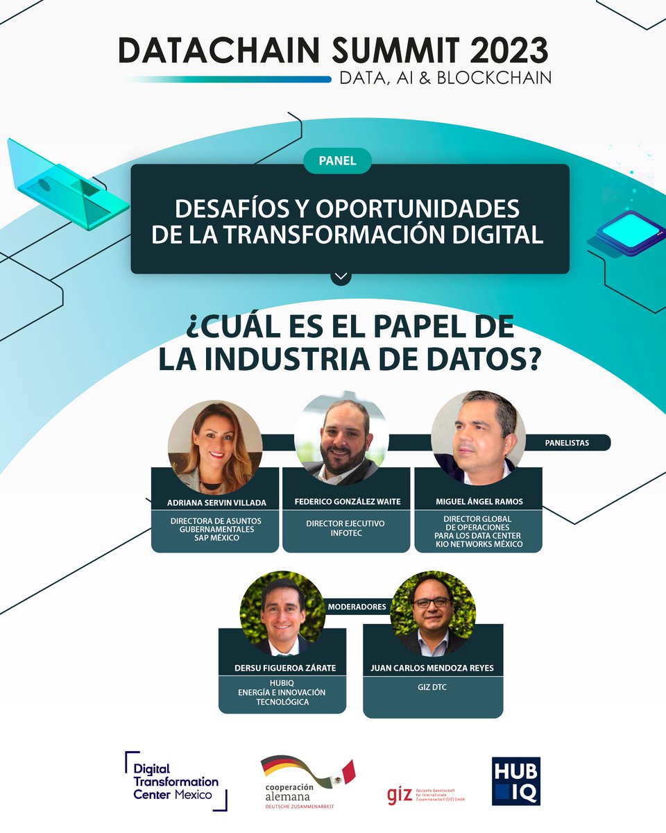 hubiqro's tweet photo. #DatachainSummit2023
📅 19 de abril
🕝 16:00 hrs.
➡️Adriana Servín Villada
Directora de Asuntos Gubernamentales
SAP México
➡️Federico González Waite
Director Ejecutivo
Infotec
➡️Miguel Ángel Ramos
Director Global de Operaciones para los Data Center
KIO Networks https://t.co/JLlYOBxJcc