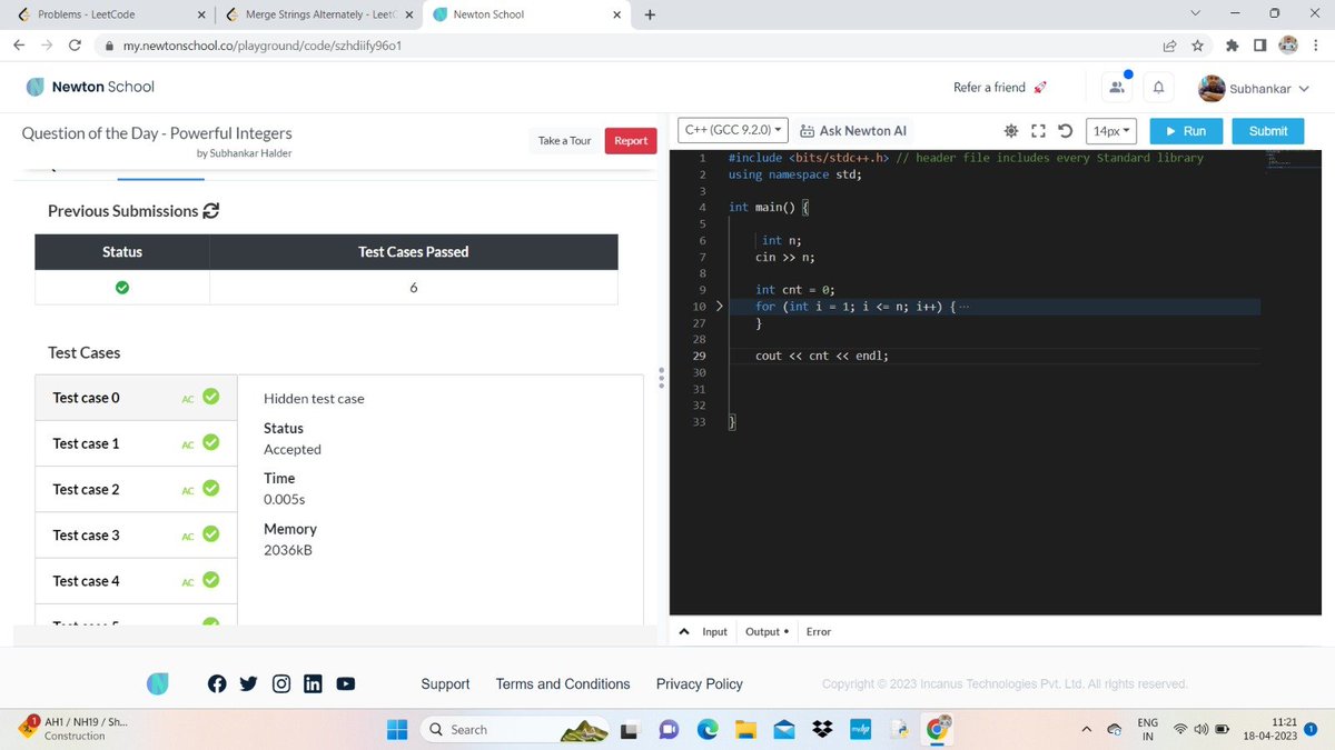 Subhankar938's tweet image. #day_4_of_101_days_of_code
Problem Name - Powerful Integers
#nsdiscord #codewithns #101daysofcodens
Language-C++
referral link:- my.newtonschool.co/register/certi…