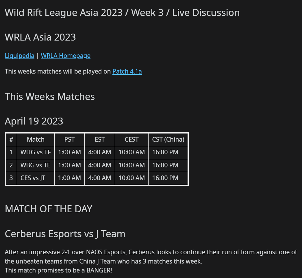 iTzSTU4RT's tweet photo. Posted #WildRiftLeagueAsia Live Discussion on Reddit for this weeks games! Includes:

🗓️ Schedule for the week
⚔️ Match of the Day Feature
📺 Links to Streams &amp; VOD
🎖️ Standings &amp; more

Let me know your feedback 👇https://t.co/vSXC0Nq18o https://t.co/3cNuLatc0d