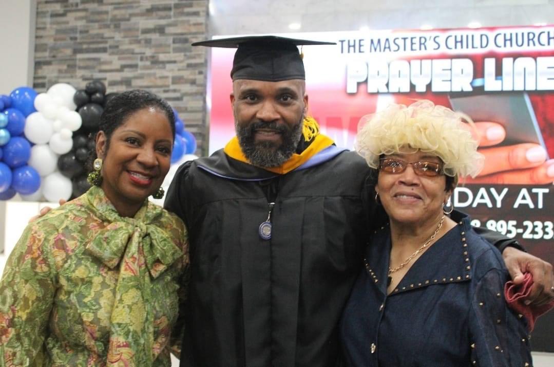 MCCWC's tweet photo. We CELEBRATE at MCC!!! We got to celebrate our Bishop by reenacting his Hampton  University commencement. 🔵⚪️🔵 We nailed HBCU Pride day. Happy Birthday again, Bishop! https://t.co/3U8mR5TpHQ