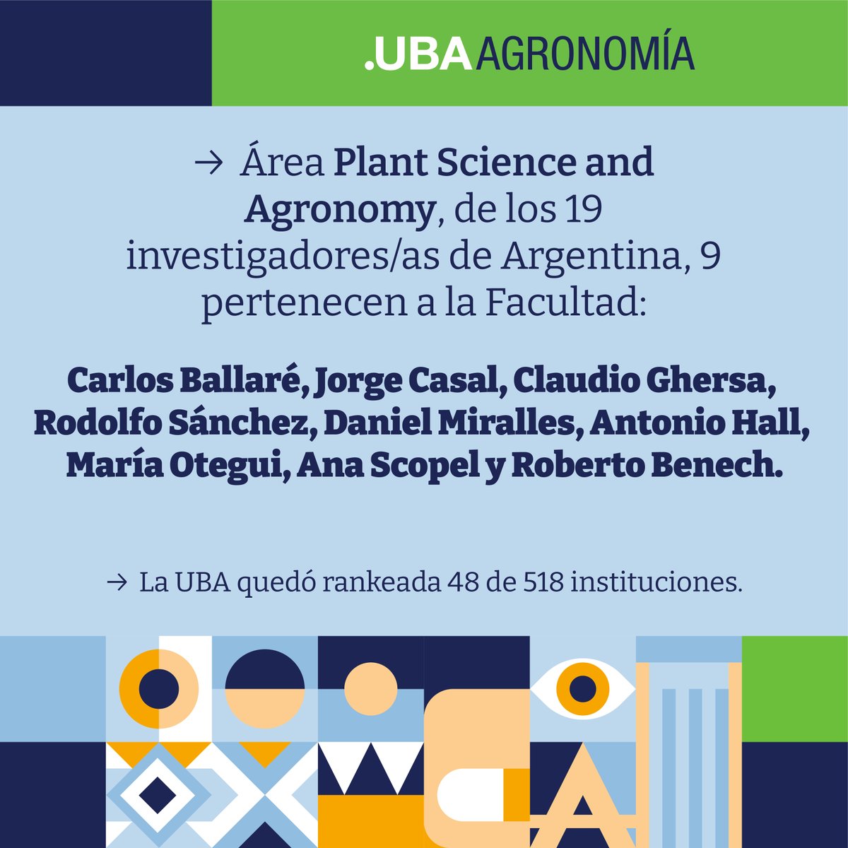AgronomiaUBA's tweet photo. La plataforma https://t.co/QzwWOWFoKc, publicó la Edición 2023 del Ranking de los Mejores Científicos en distintas áreas del conocimiento. Felicitamos a todos los investigadores/as de FAUBA por este logro. #OrgulloUBA #OrgulloFAUBA
@guide2research
@UBAonline https://t.co/xqdRpl3fDA