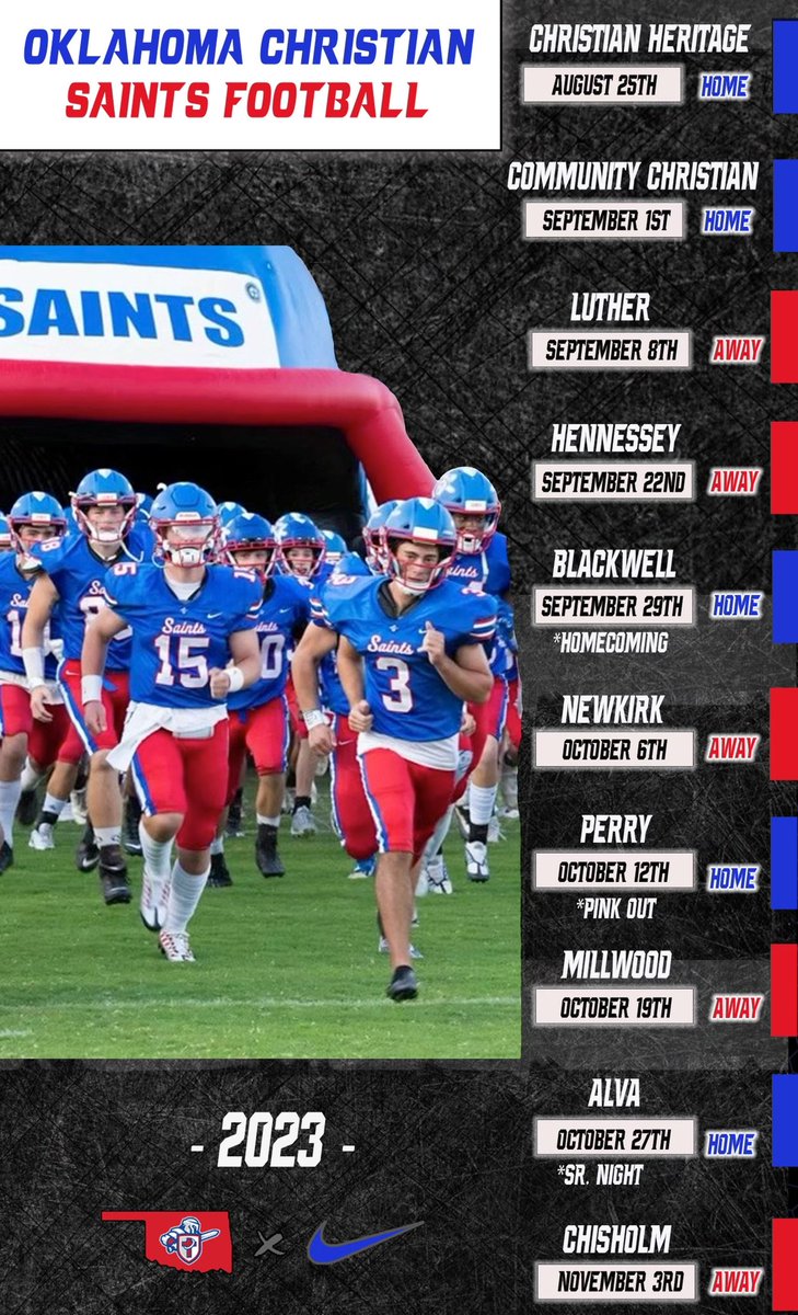 OCSSaintsFB's tweet image. 🚨2023 OCS Saints Schedule Drop🚨
Get ready the season is approaching🏈
Big things coming for the Saints this year⚔️
#OCSDNA🧬 #GOSAINTS⚔️