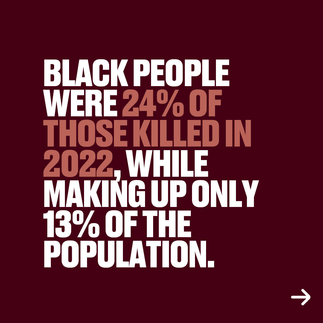 LeapAction's tweet photo. Black people deserve to live without fear of police violence. It's heartbreaking that 276 Black people were killed by police in 2022. 

We demand accountability for these injustices. The killing of Black people by police must end. We deserve healing and justice. #LEAPaction https://t.co/NUad6CdZsm