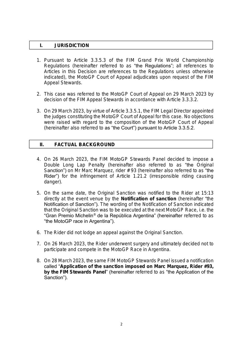 FIMDocs's tweet image. Decision of the MotoGP™ Court of Appeal - Marquez and HRC - REPSOL HONDA TEAM

Published at: 2023/04/13

fim-moto.com/fileadmin/user…

#FIM #FIMfamily #GrandPrix #MotoGP