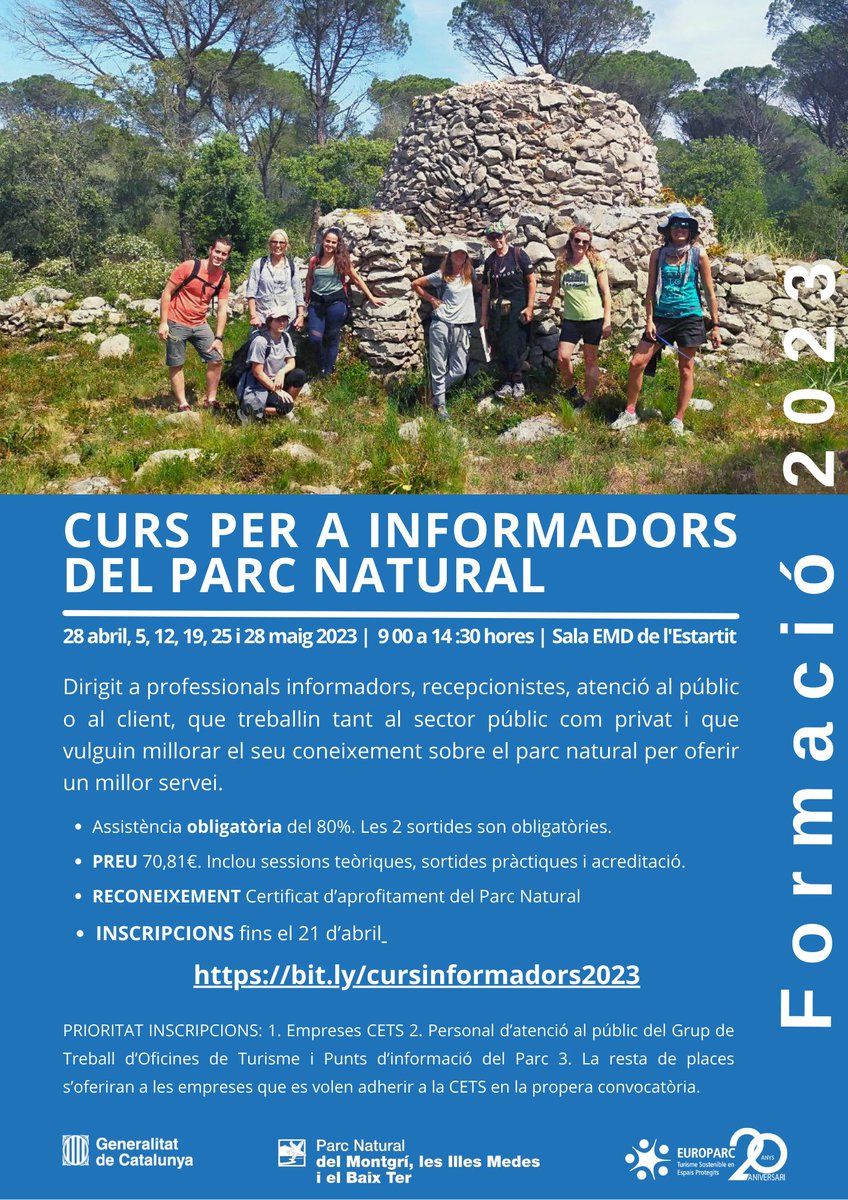 🌳💁‍♀️ Obertes les inscripcions per a la segona edició del Curs per a informadors del #ParcNatural del #Montgrí , les #IllesMedes i el #BaixTer!
👉 ow.ly/A85p50NB2sn 
#SomSostenibilitat #SomTorroella #SomlEstartit