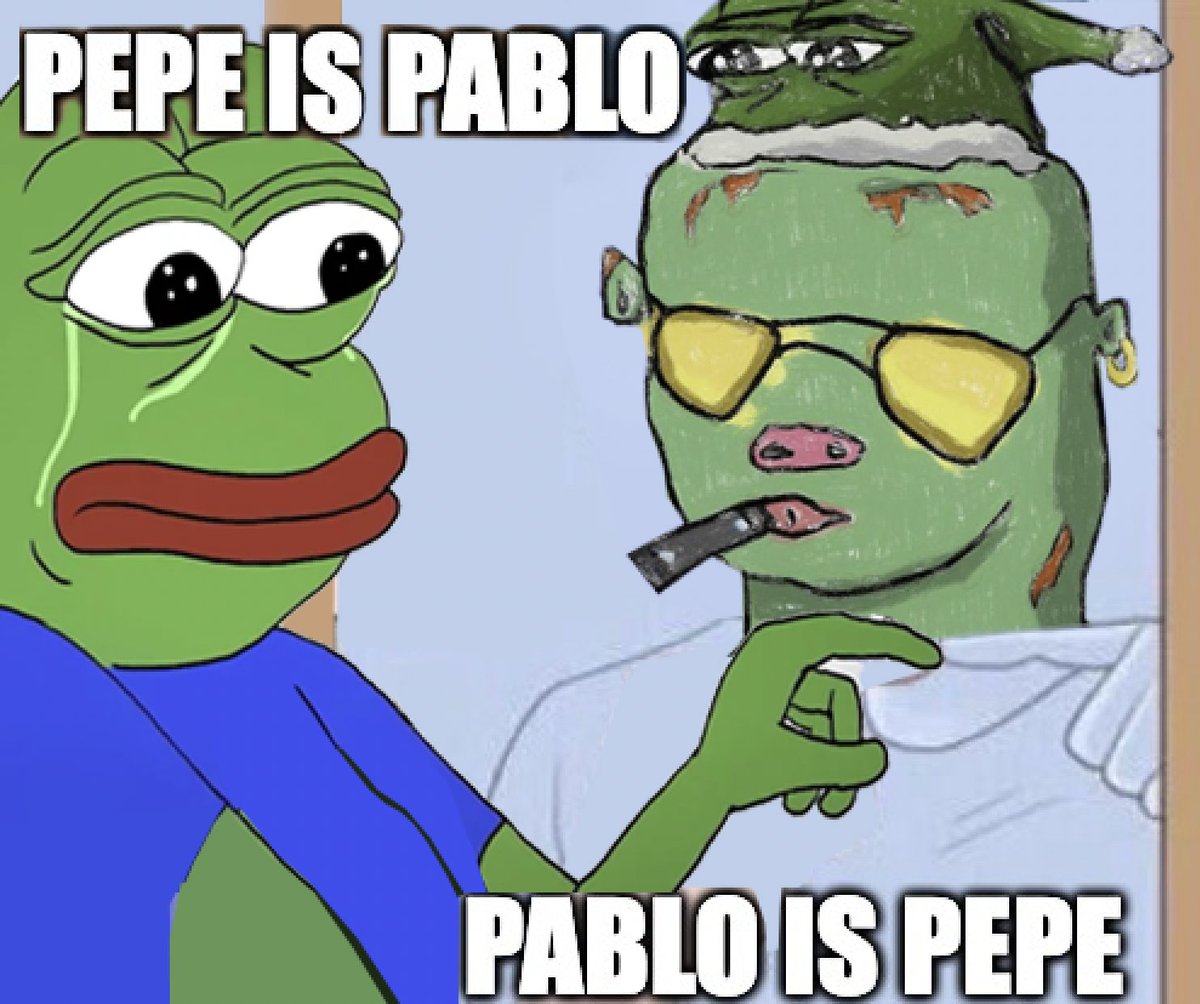 pabloslol's tweet photo. 👀#pabloslol x $pepe x @moonpepes 👀

😈Pepe is Pablo, Pablo is Pepe🐸 https://t.co/dJ27SjGfL7
