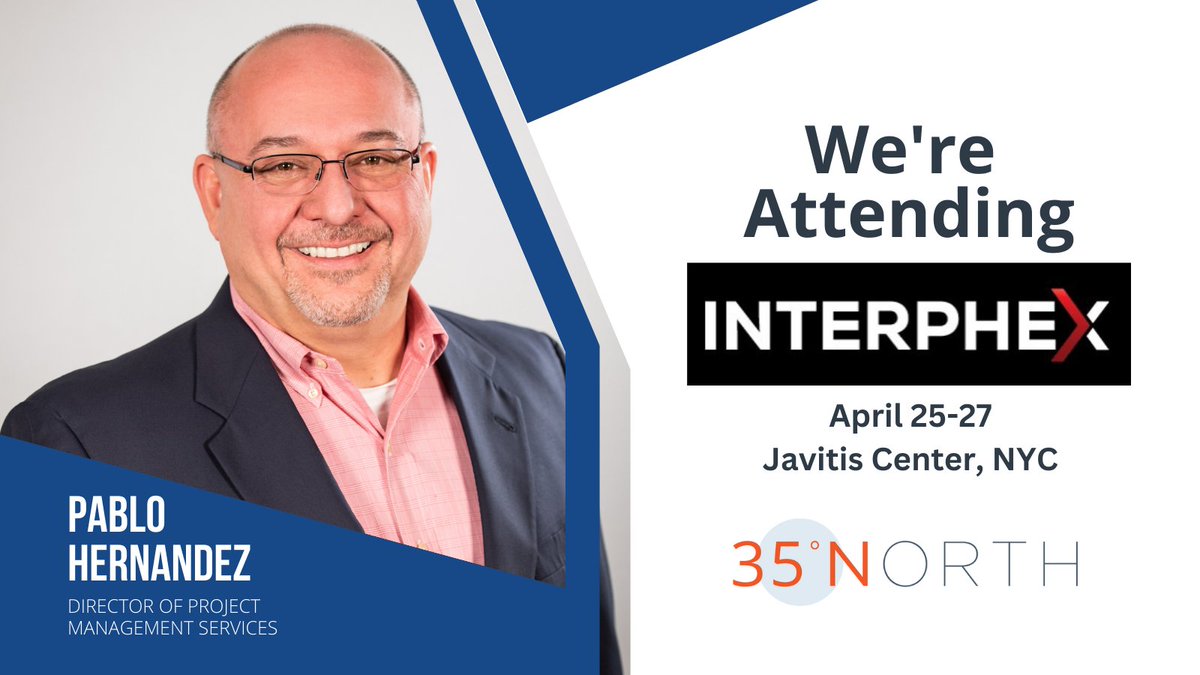 35_North_'s tweet image. #35North, a leading construction services consulting firm specializing in helping life sciences organizations seamlessly bring their products to market, is attending #INTERPHEX2023. At the event, connect with Pablo Hernandez, director of project management services.