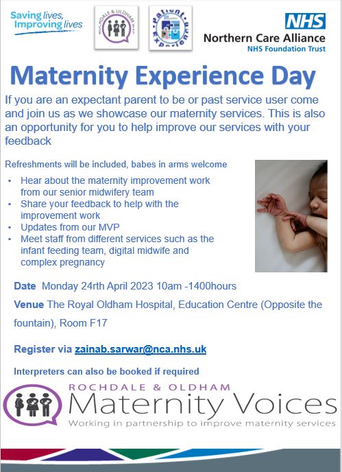 Oldham Care Organisation (@oldhamco_nhs) on Twitter photo We are hosting a #maternity experience day at the #RoyalOldham for the community. This is a chance for you to #meettheteam and find out more about our service.
It is a drop-in session on 24 April between 1000 and 1400.
See ⬇️ for more <a href="/ro_mvp/">Rochdale & Oldham MVP</a> We are hosting a #maternity experience day at the #RoyalOldham for the community. This is a chance for you to #meettheteam and find out more about our service.
It is a drop-in session on 24 April between 1000 and 1400.
See ⬇️ for more <a href="/ro_mvp/">Rochdale & Oldham MVP</a>