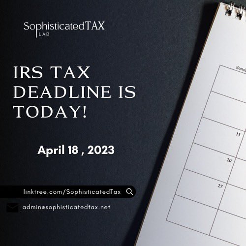 m_samica's tweet photo. 💜💙Sophisticated Tax Lab is OPEN ALL DAY today!!!💜💙

We are working until every return is filed &amp; each extension is submitted!

All submissions are to be submitted to the IRS by 11:59 pm TONIGHT

Don’t WAIT UNTIL 11pm
Contact Us NOW!!!!!!
Download our Mobile App
☎️504.345.8418 https://t.co/kwGPR7chqZ