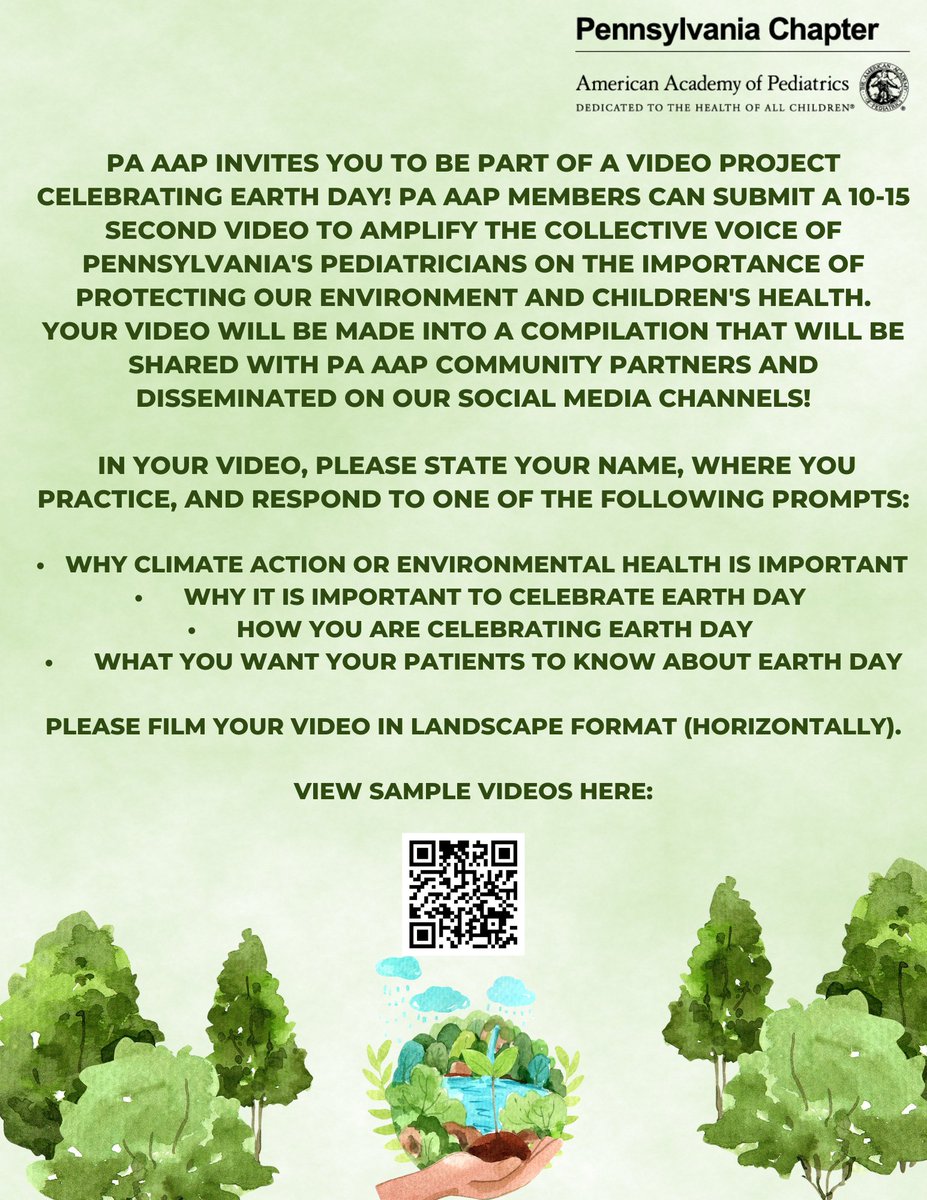 #EarthDay is this Saturday! PA AAP members can submit a 10-15 second video for an Earth Day video project! Individual videos will be compiled, distributed to community partners, and shared on social media. Submit your video here by 11:59 PM tonight!: ow.ly/1izu50NLILW