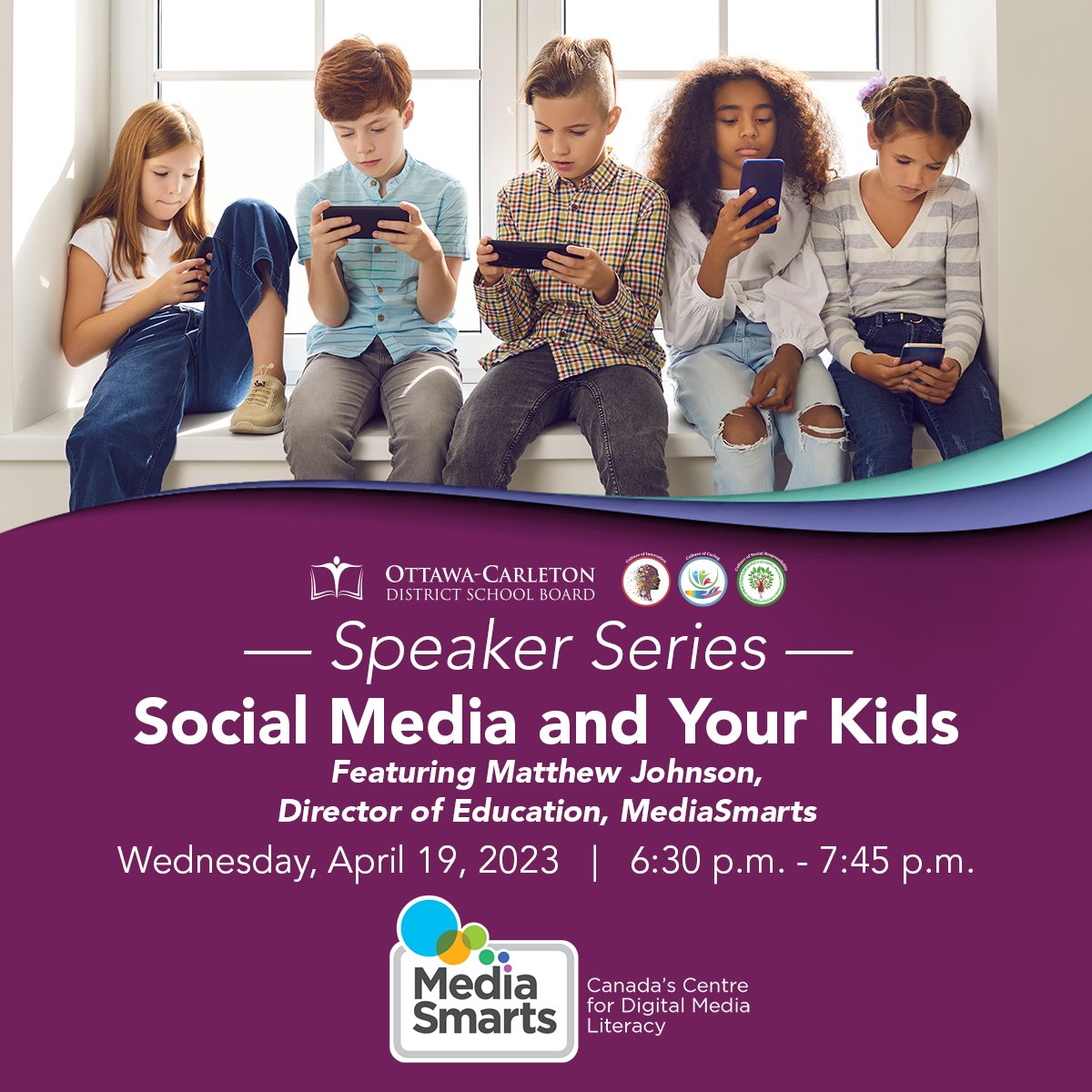 Tomorrow: Parents/caregivers are welcome to join us for “Social Media and Your Kids”, a webinar with MediaSmarts. Learn more about how children and youth use social media &amp; what you can do to help them avoid negative social media experiences. Register now: ow.ly/OI2i50NhZLx