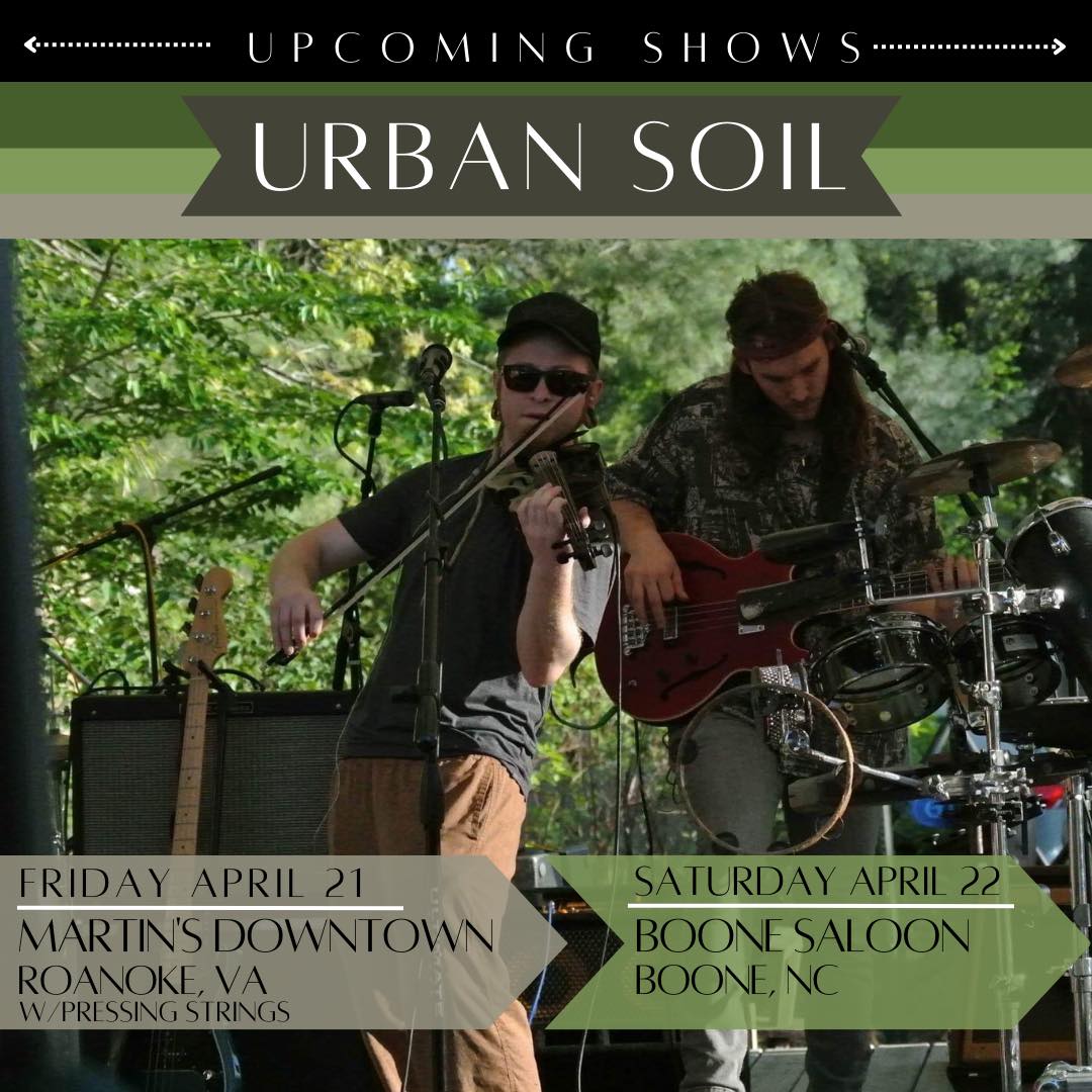 UrbanSoil's tweet photo. Shows coming up this weekend! @MartinsDowntown, Roanoke VA and @BooneSaloonBar, Boone NC! https://t.co/dB07lvHsdH
