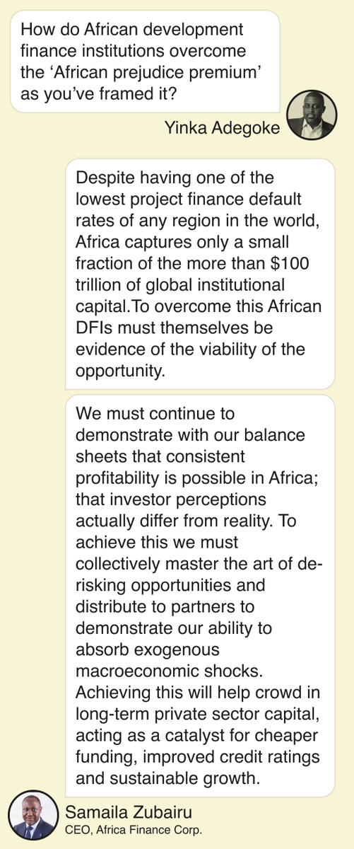 YinkaWrites's tweet photo. We had a fantastic #OneGoodText with @africa_finance CEO Samaila Zubairu on what he calls an 'Africa prejudice premium' via @SemaforAfrica https://t.co/xZ2qUQpjdc
