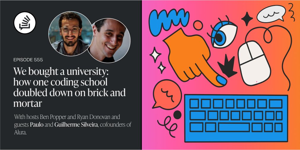 StackOverflow's tweet photo. Founders and brothers @paulo_caelum &amp; @guilhermecaelum built an online edtech platform and then...bought a university? The brothers join the pod to discuss their Portuguese-language coding site @AluraOnline and how AI may change the software world. 

https://t.co/jixLiM0j7L https://t.co/7nvULcprub