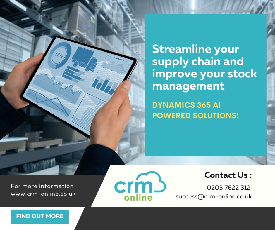 CRM_Speak's tweet photo. Streamline your supply chain and improve your stock management with Dynamics 365 AI-powered solutions!

#d365 #d365businessseries #supplychainmanagement #msdyn #microsoftdynamics #crm #Dynamics365 #supplychain #dynamicscrm #crmonline #dynamicdifference #AIpowered #azure https://t.co/TYmrSORHdu