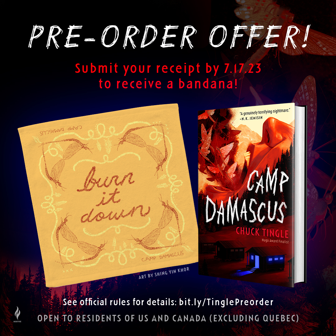ChuckTingle's tweet photo. wow maybe coolest thing ever. buckaroos who preordered CAMP DAMASCUS can go to this link with their receipt and get mailed a camp bandana (audiobook ebook hardcover all work) AND IF YOU HAVNT PREORDERED YET YOU CAN STILL GET ONE IF YOU SUBMIT BEFORE 7/17 https://t.co/60dMDBrr7B https://t.co/kxGGMMEHcB