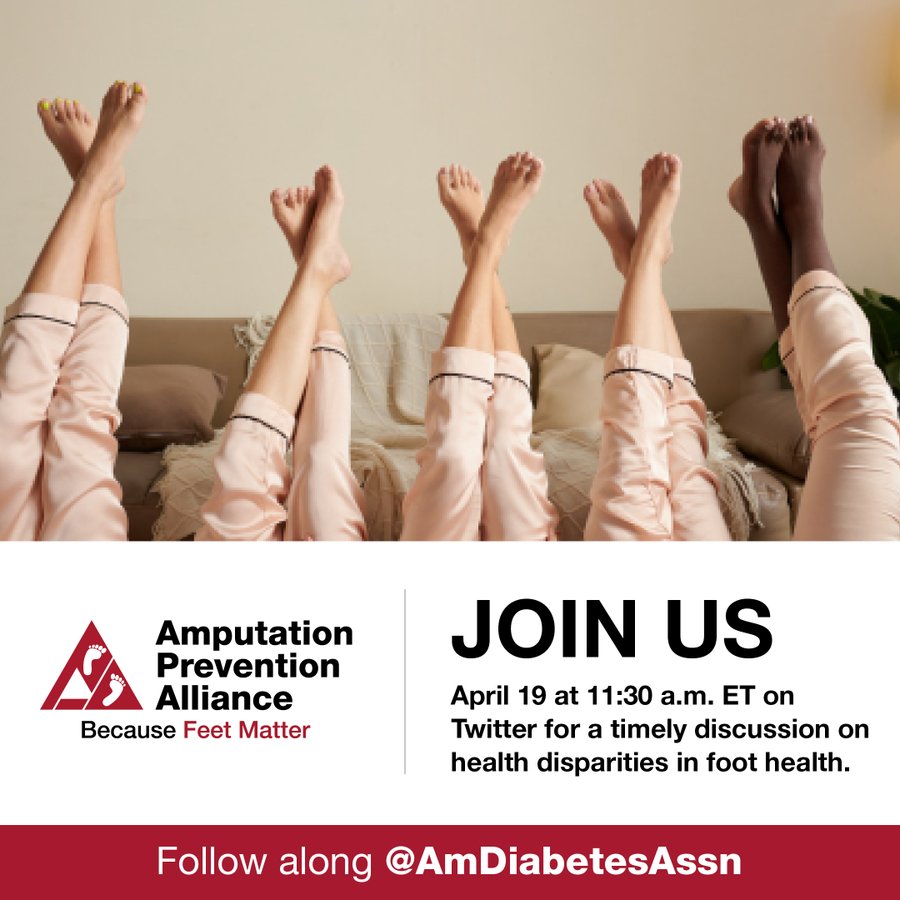 Join us tomorrow at 11:30 a.m. ET for a LIVE chat with ADA's Amputation Prevention Alliance (APA) as we spread awareness about the risk factors and health disparities in preventing diabetes-related amputations. 
#amputeecoalition #becausefeetmatter #savelimbssavelives #LLLDAM