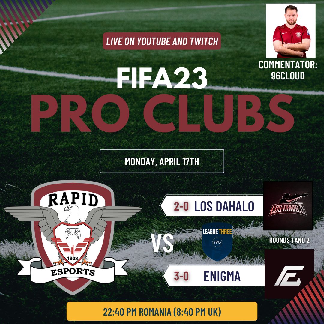 Good games against <a href="/LOS_DAHALO/">FT DAHALO 🟢⚫️</a> 2-0 and <a href="/EnigmaPS5/">Enigma eSports</a> 3-0

See you tonight with games in <a href="/VPGEurope/">Virtual Pro Gaming | Europe</a> League Three!

#RapideSports #FIFA23 #ProClubs #VPG