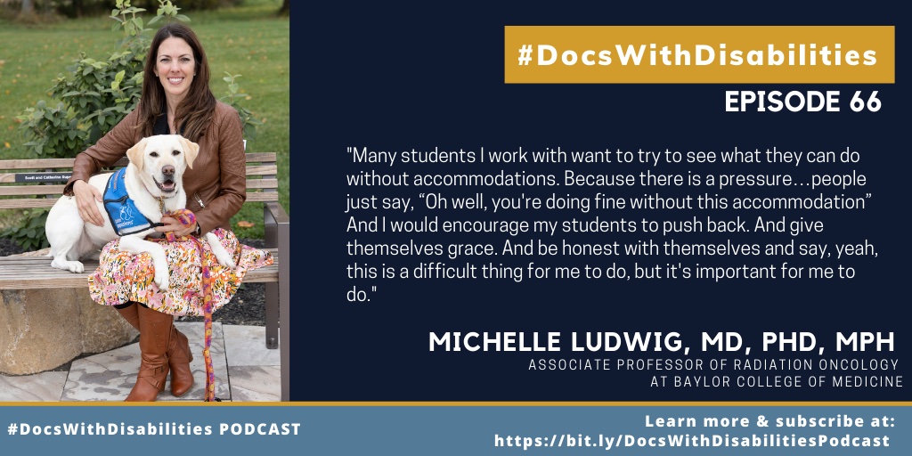 DocsWith's tweet photo. In Episode 66, Dr. @MichelleSludwi1 from @bcmhouston and Dr. @meekslisa explore the topic of accommodations in medical school, the challenges of self-advocating, and the critical nature of #ProgramAccess.
#DocsWithDisabilities
Listen or read along π https://t.co/m4xCNXJDJd https://t.co/V52o0OlVRj