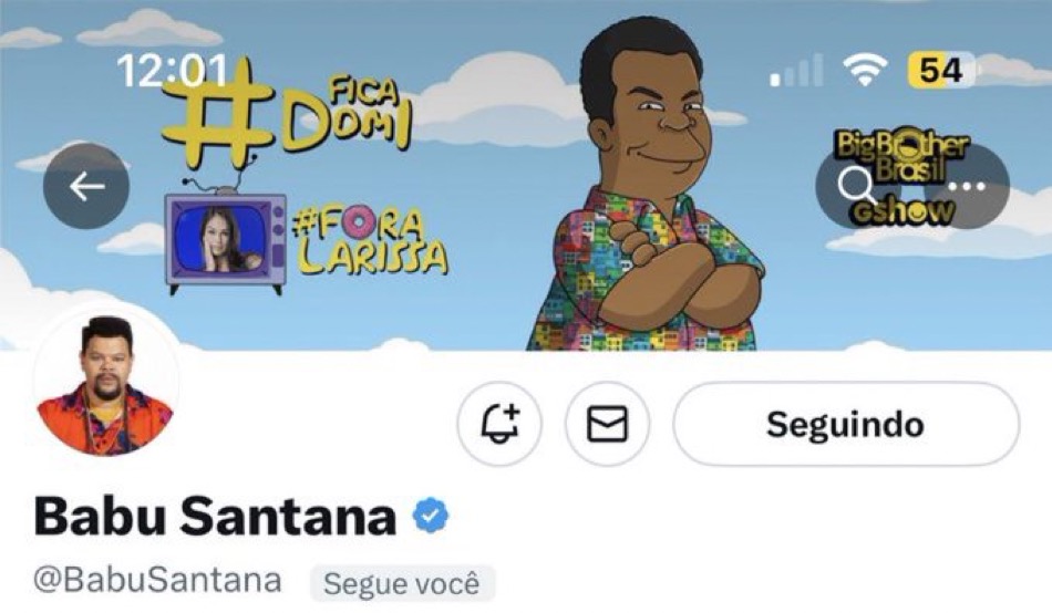 Babu também mudou a capa do twitter e declarou #FicaDomitila #BBB23