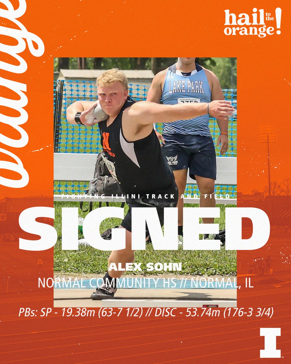IlliniTrackXC's tweet photo. The #Illini throws crew has landed another commitment, this time from Alex Sohn!

His 19.38m shot put currently ranks 1st in the state of Illinois and 6th nationally for 2023. 

Welcome to the family @AlexSohn4!

#HTTO https://t.co/kEt6qE3EB5