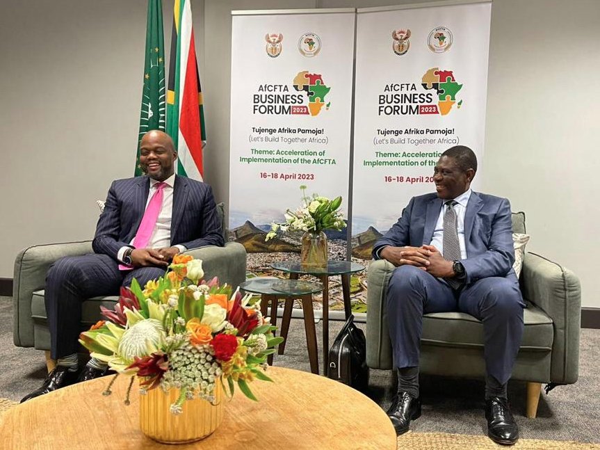 Bilateral meeting with the Secretary-General of <a href="/AfCFTA/">AfCFTA Secretariat Official</a>, Mr Wamkele Mene ahead of the African Continental Free Trade Area Business Forum closing ceremony themed: "Accelerating of Implementation of the #AfCFTA2023"