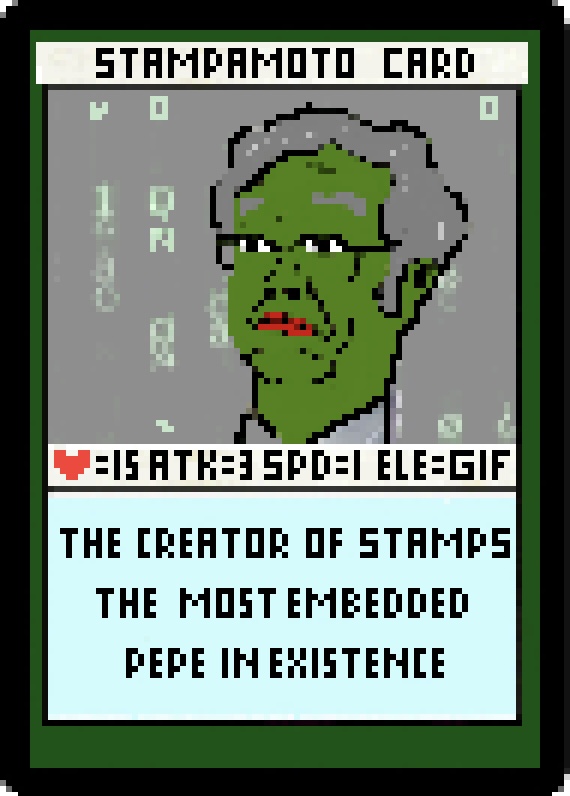 Stampamoto - Bitcoin Stamp 17989 🐸👀

2nd Dispo is now open - 0.00020btc 
xchain.io/tx/b75ac0f65be…