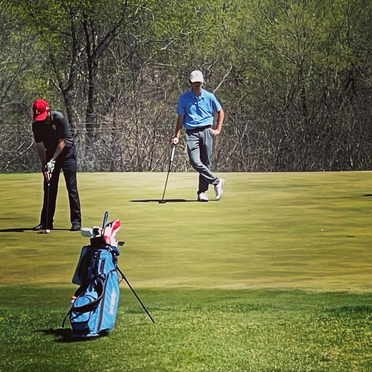 CoachKBayer's tweet image. Enjoyed my time on the course with Coach Moeller &amp;amp; @RockUGolf. Beautiful day at Paradise Pointe for the #GLVC men’s golf tournament. #RockU
