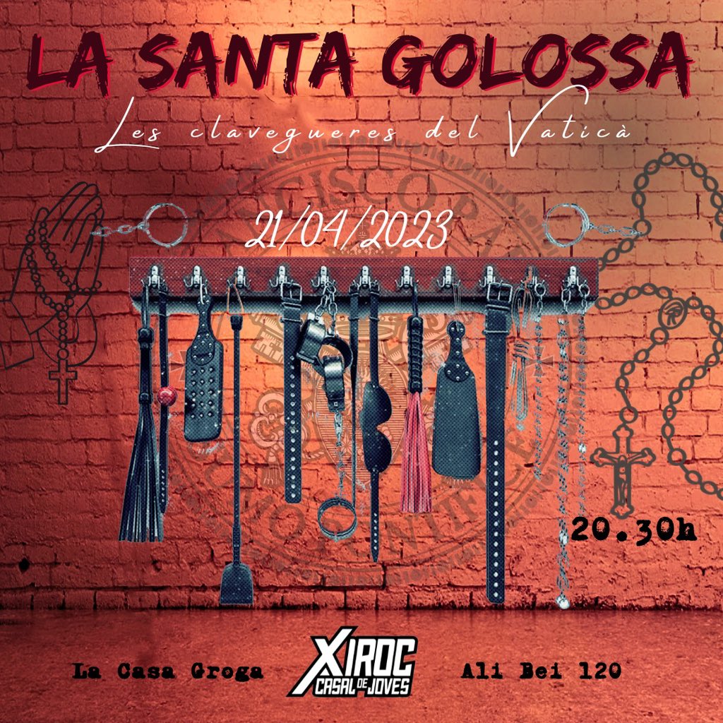 Aquest divendres arriba… 

😈 LA SANTA GOLOSSA ~ Les clavegueres del Vaticà 😈

❤️‍🔥 Veniu a sopar i a cantar al Karaoke! Després amenitzarem amb una mica de musiqueta! ❤️‍🔥