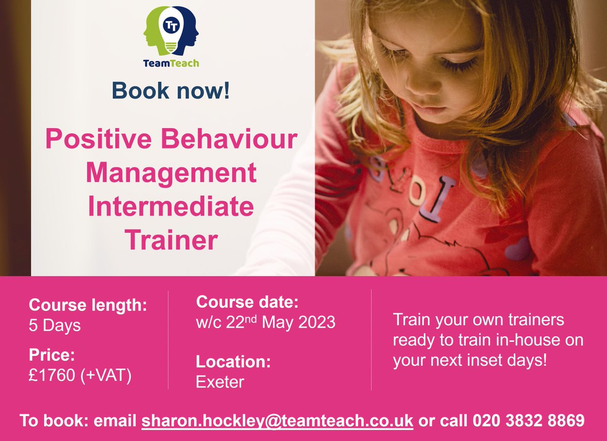 Sharon_Hockley's tweet image. Train your own @TeamTeachLtd trainers this May in Devon. Exclusive course in Newton Abbott with only a few places now left. DM me to book your place.

#positivebehaviour #cpd #education #devon #teamteach