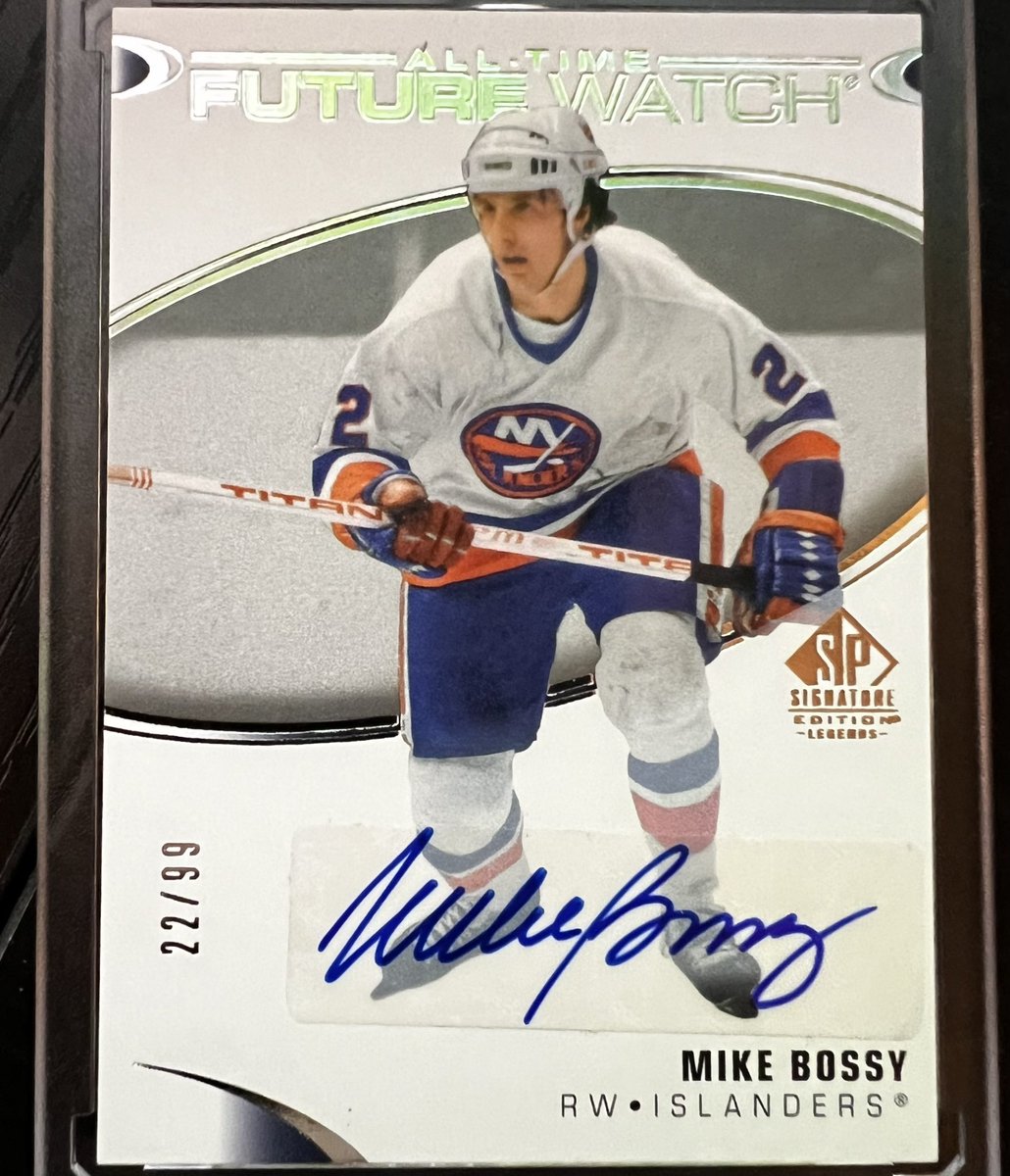 Gropman_Cards's tweet photo. Broke my no sticker auto rule for this one, Mike Bossy jersey numbered All Time Future Watch https://t.co/9E7Xbjo5nw