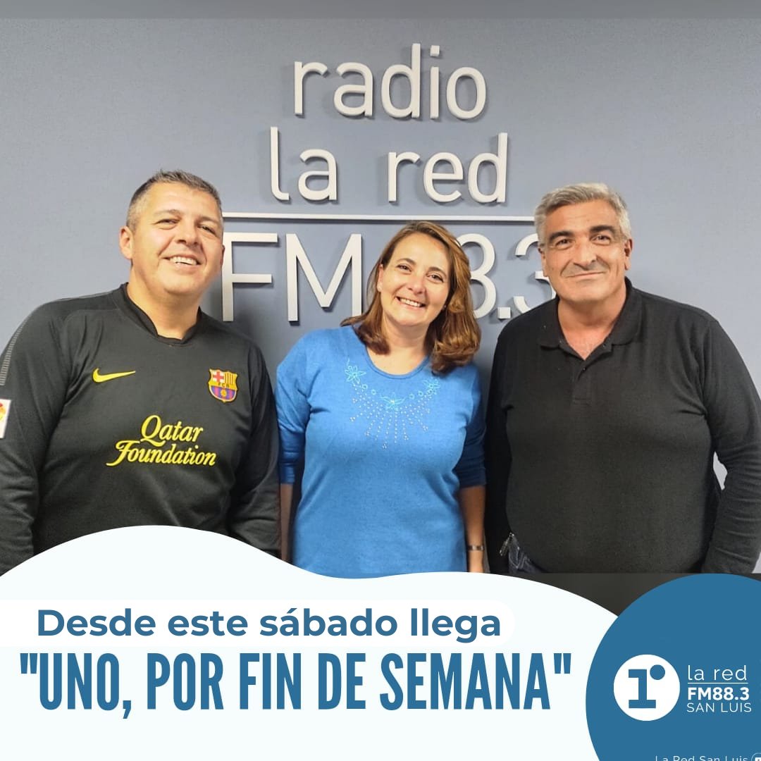 LaRedSanLuis's tweet photo. Desde este sábado llega a La Red San Luis "Uno, por fin de semana", con la conducción de Gustavo Servidía, acompañado por María Laura Ramírez en la locución, con la participación de Ariel Arce y Rodrigo Blasco en la operación técnica.

#RadioLaRedSL
#PasiónPorLaRadio
#FM88.3 https://t.co/WFBdA8lyy0