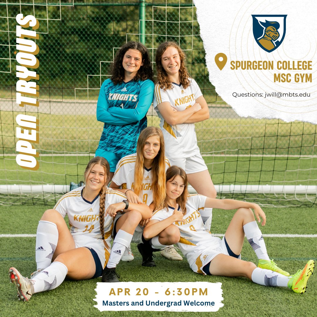 Open Tryouts for Women's Soccer this Thursday at 6:30pm in the MSC Gym!! Undergrad and Masters welcome! Email Coach Jenn Will for more information - jwill@mbts.edu.