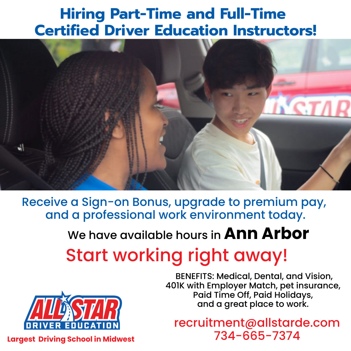 allstardrivered's tweet photo. All Star Driver Education is hiring certified instructors. You'll play a crucial role in shaping the next generation of safe and responsible drivers. Email us at recruitment@allstarde.com for more information!
#PureMichiganJobs #DriveToTeach #DriverEd #AnnArbor https://t.co/oR37i2yENO