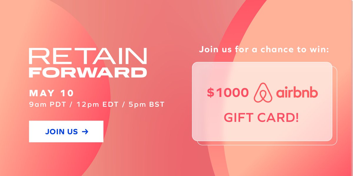 Yotpo's tweet photo. You’re one click away from better retention — and better relaxation.
Register for Retain Forward and be entered for a chance to win a $1000 AirBnB gift card! 
Register now 🏝️

https://t.co/CdjGyYcZTV https://t.co/EOrDDh5xcK