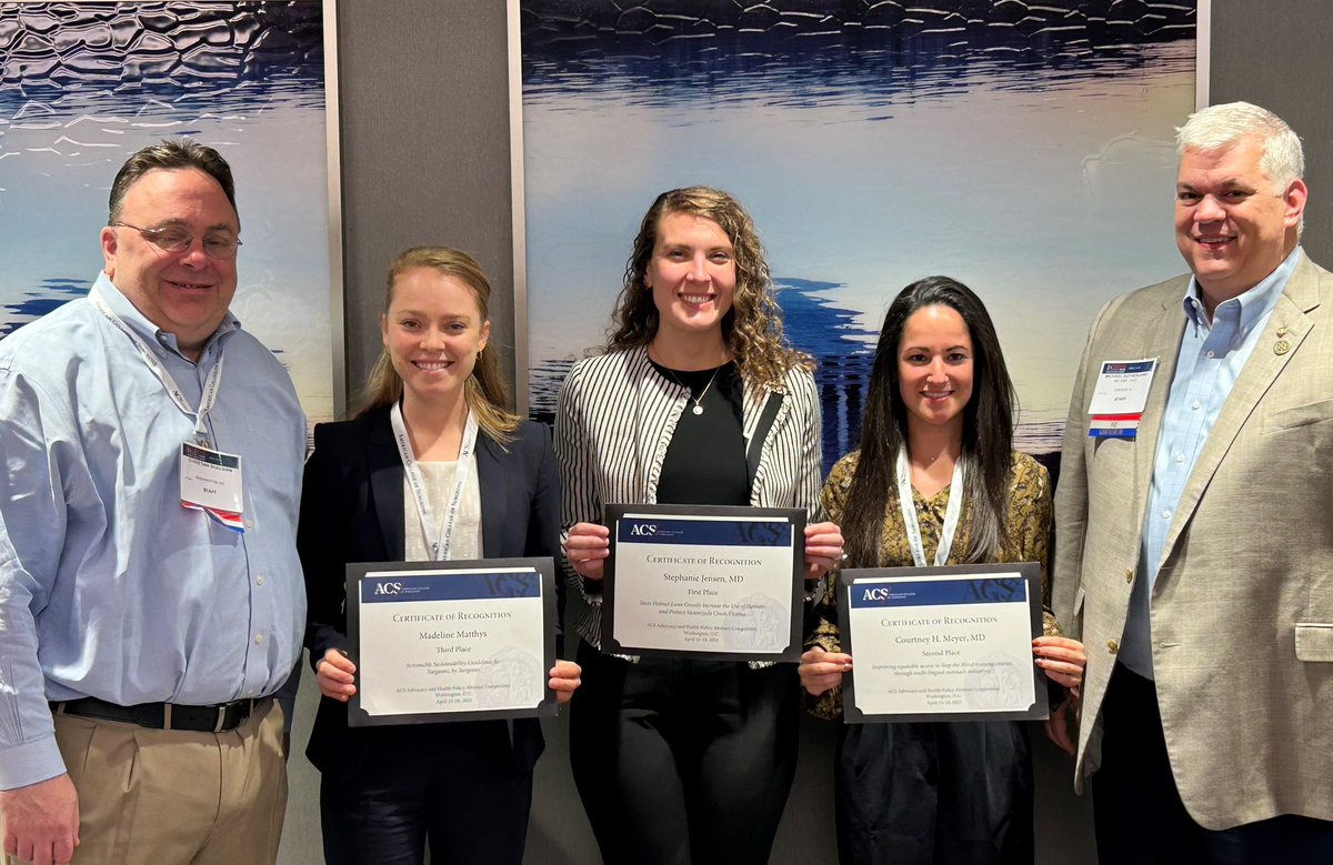 Congratulations to the winners of the inaugural resident Advocacy and Health Policy Abstract Competition! #ACSLAS23 

🥇: Dr. Stephanie Jensen 
🥈: Dr. Courtney Meyer 
🥉: Dr. Madeline Matthys