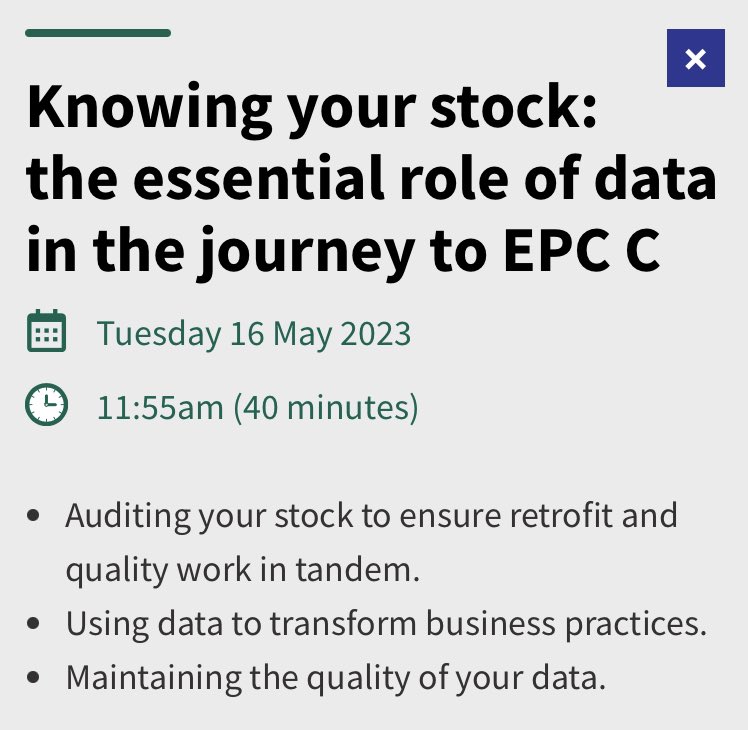PatrickMertonJ's tweet photo. Looking forward to speaking with @GlynnisPoole @WeAreLiveWest & @Orla_Shields @kamma_data at #NHFSustainable next month, on maximising the value of data in the EPC journey.
Early bird ends 21st April, find out more and book your place at https://t.co/kyCzM223Dm https://t.co/nCQevx0aba
